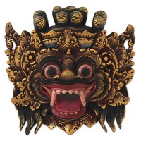 2019 'Bali Barong' Artisan Crafted Gold Colored Wood Mask Wall Art NOVICA Indonesia   382540577759
